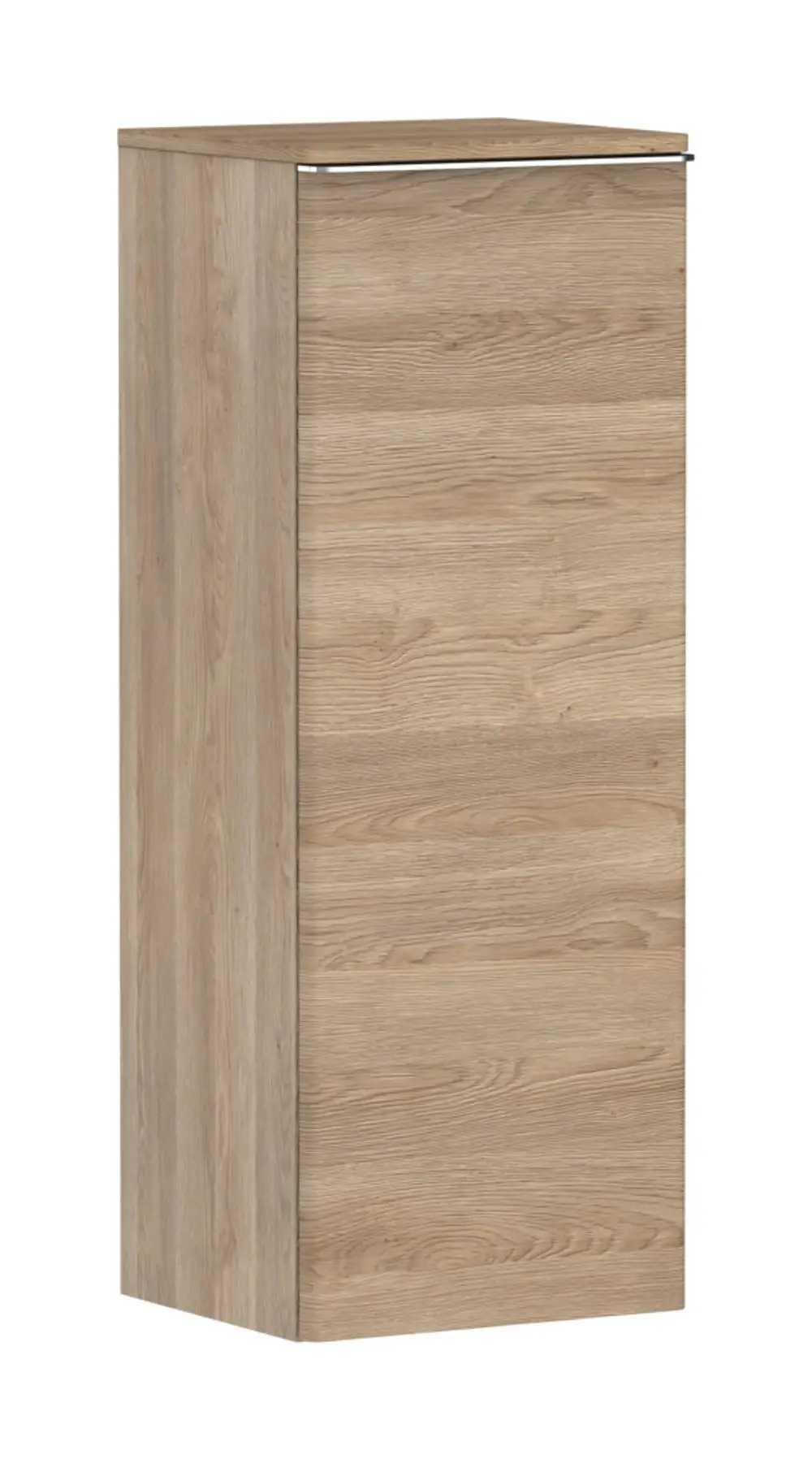 Holzschrank in Eiche-Natur-Optik, rechteckige Form, mit vertikalen Holzmaserungen und einem geschlossenen Türdesign, präsentiert von Hansgrohe.
